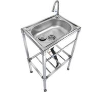 Freestanding Outdoor Sink Single Bowl Commercial Stainless Steel Sinks Multifunctional Mobile Garden Washbasin Portable Camping Single Bowl for Restaurant/Bar/Garage/Laundry/Utility Room,Easy to Clean