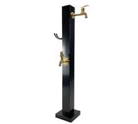 Freestanding Outdoor Vertical Garden Water Column with Copper Faucet, Square Hose Stand & Floor-Mounted Hydrant for Patio & Garden Use (Black Finish)