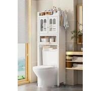 Freestanding Over The Toilet Storage Cabinet Bathroom Rack with Pull Out Drawer Space Saving Solutions for Restroom Stylish White Finish (50CM)