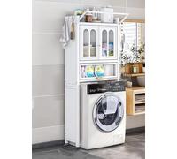 Freestanding Over The Toilet Storage Cabinet Space Saving Bathroom Rack with Pull Out Drawer Durable White for Restroom 70CM Height