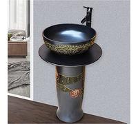 Freestanding Pedestal Sink Floor Standing Art Bathroom Basin - Ceramics Retro Industrial Style Easy to Clean Unit(G) (N)