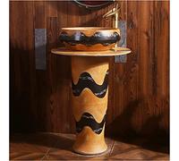 Freestanding Pedestal Sink Floor Standing Art Bathroom Ceramics Retro Industrial Style Deco with Hard and Easy to Clean Basin Unit(F,Without mirror) (D With mirror)
