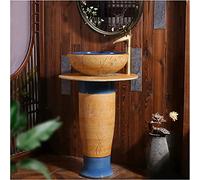 Freestanding Pedestal Sink Floor Standing Art Bathroom Ceramics Retro Industrial Style Deco with Hard and Easy to Clean Basin Unit(F,Without mirror) (B Without mirror)