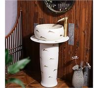 Freestanding Pedestal Sink Floor Standing Art Bathroom Ceramics Retro Industrial Style Deco with Hard and Easy to Clean Basin Unit(G,with Mirror) (F Without mirror)