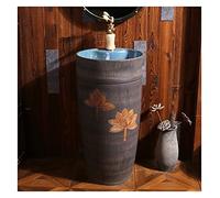 Freestanding Pedestal Sink Floor Standing Art Bathroom Ceramics Retro Industrial Style Decor with Hard and Easy to Clean Basin Unit(G,Without mirror) (E Without mirror)