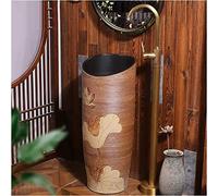 Freestanding Pedestal Sink Floor Standing Art Bathroom Ceramics Retro Industrial Style Decor with Hard and Easy to Clean Basin Unit, Bathroom(M,Without (D Without mirror)