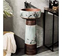 Freestanding Pedestal Sink Floor Standing Art Bathroom Countertop Ceramics Retro with Hard and Easy to Clean Basin Unit, Waterproof Rustproof(X) (O)