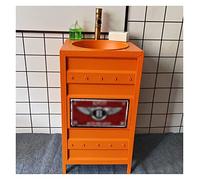 Freestanding Pedestal Sink Floor Standing Art Free Vanity Basin Bathroom; Floorstanding Gloss Full Bathroom Cabinet Under Unit, 18.1 x 33.4in(A:red, (B:Orange Without Mirror)