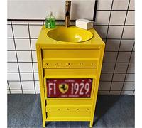 Freestanding Pedestal Sink Floor Standing Art Free Vanity Basin Bathroom; Floorstanding Gloss Full Bathroom Cabinet Under Unit, 18.1 x 33.4in(A:red, (C:Yellow Without Mirror)