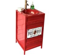 Freestanding Pedestal Sink Floor Standing Art Free Vanity Basin Bathroom; Floorstanding Gloss Full Bathroom Cabinet Under Unit, 18.1 x 33.4in(A:red, (A:red Without Mirror)