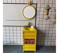 Freestanding Pedestal Sink Floor Standing Art Free Vanity Basin Bathroom; Floorstanding Gloss Full Bathroom Cabinet Under Unit, 18.1 x 33.4in(A:red, (C:Yellow with Mirror)