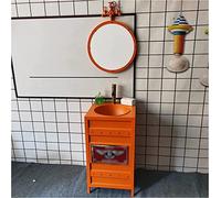Freestanding Pedestal Sink Floor Standing Art Free Vanity Basin Bathroom; Floorstanding Gloss Full Bathroom Cabinet Under Unit, 18.1 x 33.4in(A:red, (B:Orange with Mirror)