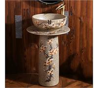 Freestanding Pedestal Sink, Modern Ceramic Bathroom Basin with Single and Double Tap Holes, Stylish Round Design for Hotel and Home Use