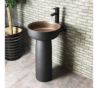 Freestanding Pedestal Sink with Drain & Faucet Retro Black ne Pattern Bathroom Basin Floor Standing CER Design for Hotels & Homes Includes Mirror