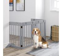 Freestanding Pet Gate 4 Panel Folding Wooden Dog Barrier w/ Support Feet PawHut Grey One Size