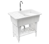 Freestanding Plastic Utility Sink, Basement Sink Laundry Basin with Faucet, Slop Wash Station for Room, Basement, Garage or Shop