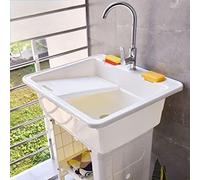 Freestanding Plastic Utility Sink - Portable Laundry and Cleaning Basin for Bathroom, Garage, Farmhouse, and Shop Use