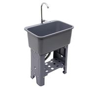Freestanding Plastic Utility Sink with 360°Rotatable Faucet, Laundry Tub Storage Shelf and Washboard for Room,Bathroom, Kitchen 23.62x15.75x30.12in Black (Gray)