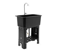 Freestanding Plastic Utility Sink with 360°Rotatable Faucet, Laundry Tub Storage Shelf and Washboard for Room,Bathroom, Kitchen 23.62x15.75x30.12in Black (Black)