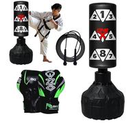 Freestanding Punching Bag for Kids Heavy Duty 3.5ft Boxing Bag with Base for Kickboxing Karate MMA & Fitness Training Ideal for Boys & Girls Indoor or Outdoor Use (BLACK WITH 4OZ GREEN)