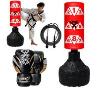 Freestanding Punching Bag for Kids Heavy Duty 3.5ft Boxing Bag with Base for Kickboxing Karate MMA & Fitness Training Ideal for Boys & Girls Indoor or Outdoor Use (RED WITH 6OZ GOLD)