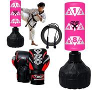 Freestanding Punching Bag for Kids Heavy Duty 3.5ft Boxing Bag with Base for Kickboxing Karate MMA & Fitness Training Ideal for Boys & Girls Indoor or Outdoor Use (PINK WITH 4OZ RED)