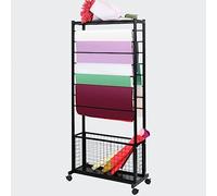 Freestanding Ribbon Holder Scarf Rack Crafts Items Display Stand, Craft Room Metal Ribbon Storage Cart With Wheels, Flower Shop Gift Wrapping Paper Organizer, Heavy Duty Tie Scarf Rack Towel Holder