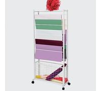 Freestanding Ribbon Holder Scarf Rack Crafts Items Display Stand, Craft Room Metal Ribbon Storage Cart With Wheels, Flower Shop Gift Wrapping Paper Organizer, Heavy Duty Tie Scarf Rack Towel