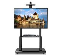 Freestanding Rolling Mobile TV Stand with Wheels & Camera Shelf, Fits 55+ Inch TV, Modern Height Adjustable Universal TV Cart, Office Living Room Airport