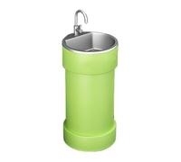 Freestanding Round Base Bathroom Sink, Creative Colorful Commercial Pedestal Basin with Stainless Steel, Metal Painted freestanding Vanity for Indoor and Outdoor(Fluorescent Green)
