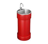 Freestanding Round Base Bathroom Sink, Creative Colorful Commercial Pedestal Basin with Stainless Steel, Metal Painted freestanding Vanity for Indoor and Outdoor(Red)