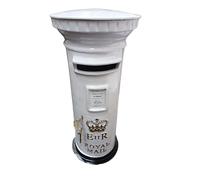 Freestanding Royal Mail ER Style Pillar Post Box, Replica Letter Box, Small, White, Ideal For The Cards At A Wedding