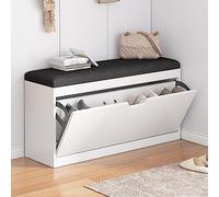 Freestanding Shoe Rack with Tipping Bucket Design, Entryway Storage Cabinet with Doors, Organizer Bench for Narrow Spaces