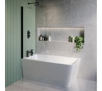 Freestanding Shower Bath Single Ended Left Hand Corner with Black Bath Screen 1500 x 740mm - Kona