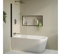 Freestanding Shower Bath Single Ended Left Hand Corner with Black Bath Screen 1500 x 800mm - Amaro