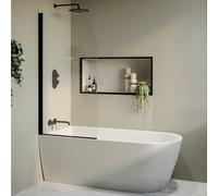 Freestanding Shower Bath Single Ended Left Hand Corner with Black Bath Screen 1650 x 800mm - Amaro