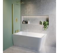 Freestanding Shower Bath Single Ended Left Hand Corner with Brass Bath Screen 1500 x 740mm - Kona