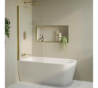Freestanding Shower Bath Single Ended Left Hand Corner with Brass Bath Screen 1500 x 800mm - Amaro