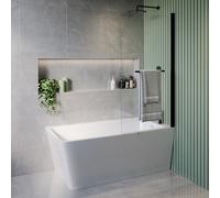 Freestanding Shower Bath Single Ended Right Hand Corner with Black Bath Screen 1500 x 740mm - Kona