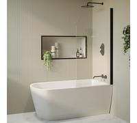 Freestanding Shower Bath Single Ended Right Hand Corner with Black Bath Screen 1500 x 800mm - Amaro