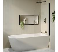 Freestanding Shower Bath Single Ended Right Hand Corner with Black Bath Screen 1800 x 800mm - Amaro