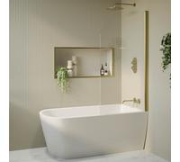 Freestanding Shower Bath Single Ended Right Hand Corner with Brass Bath Screen 1500 x 800mm - Amaro