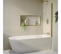 Freestanding Shower Bath Single Ended Right Hand Corner with Brass Bath Screen 1800 x 800mm - Amaro