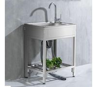 Freestanding Single Bowl Stainless Steel Utility Sink Commercial Stainless Steel Kitchen Sink with Cold and Hot Tap for Outdoor Indoor, Garage, Laundry