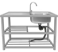 Freestanding Single Bowl Utility Sink, Stainless Steel Kitchen Sink Portable Single Bowl Free Standing 80-120cm Multiple Types(Type B-1,90x45x80cm)