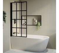 Freestanding Single Ended Left Hand Corner Shower Bath with Black Grid Bath Screen 1650 x 800mm - Amaro