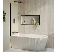 Freestanding Single Ended Right Hand Fluted Corner Bath 1650 x 800mm With Brushed Brass Bath Screen - Amaro