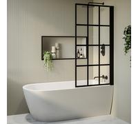 Freestanding Single Ended Right Hand Corner Shower Bath with Black Grid Bath Screen 1650 x 800mm - Amaro