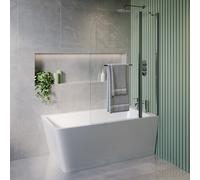 Freestanding Single Ended Right Hand Corner Shower Bath with Chrome Bath Screen with Fixed Panel & Towel Rail 1500 x 74