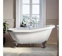Freestanding Single Ended Roll Top Slipper Bath with Chrome Feet 1615 x 690mm - Park Royal